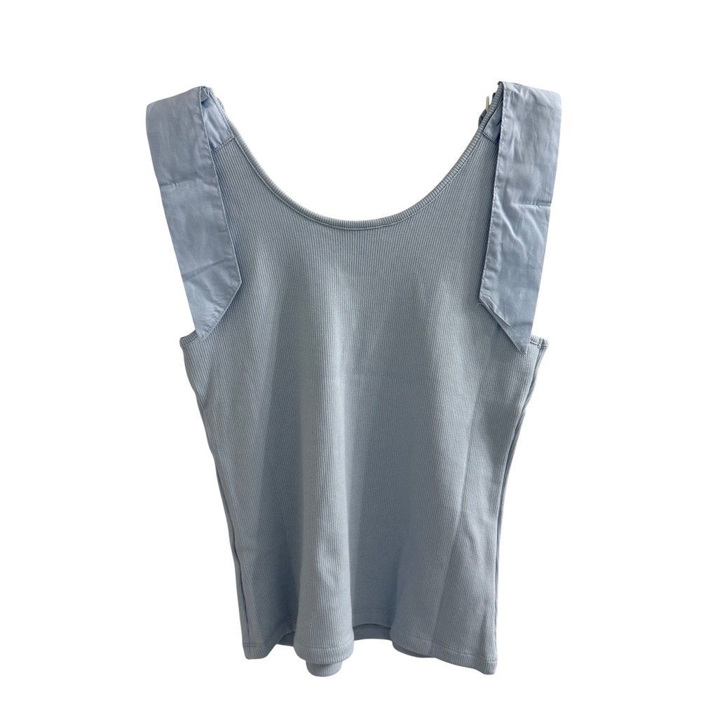 French Connection Womens Blue Ribbed Tank Top Bow Shoulder Scoop Neck Medium NEW - Picture 3 of 4